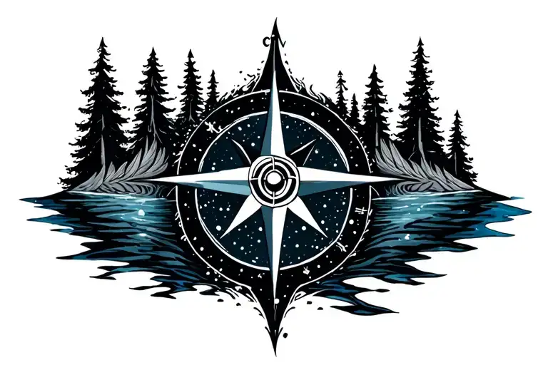 raven compass water forest big dipper constellation tattoo design idea
