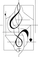 geometic tattoo with mixing treble clef, Theta and Delta symbol tattoo design idea