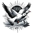 "Forever Bwick" doves plus clouds crossmemorial tattoo design featuring sun rays  tattoo design idea