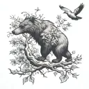 flying duck, attacking bear, Azalea flowers, large oak tree tattoo design idea
