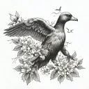 flying duck, attacking bear, Azalea flowers, large oak tree tattoo design idea