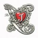 j word initial with heart on ring finger tattoo design idea