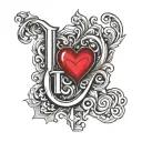 j word initial with heart on ring finger tattoo design idea