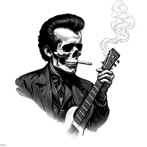 Johnny Cash skeleton smoking cigarette tattoo design idea