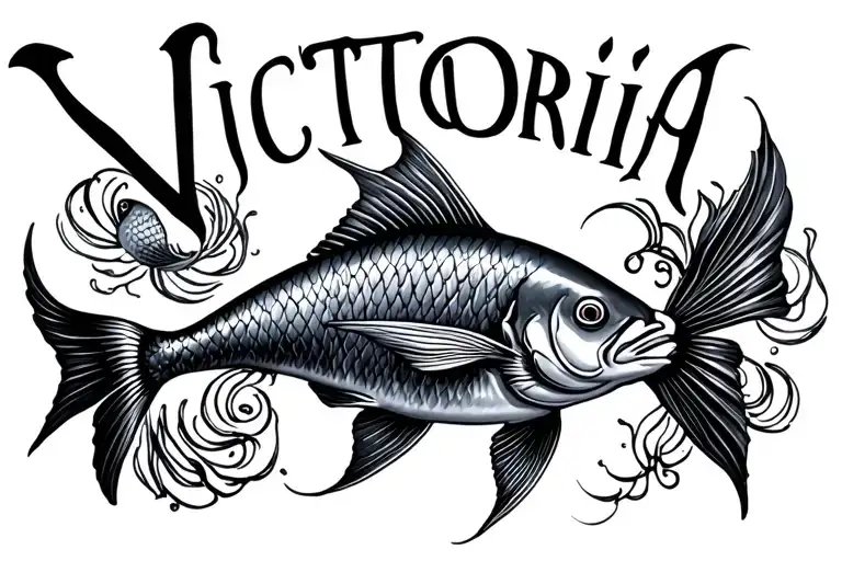 "Victoria" pisces fish swimming tattoo design idea