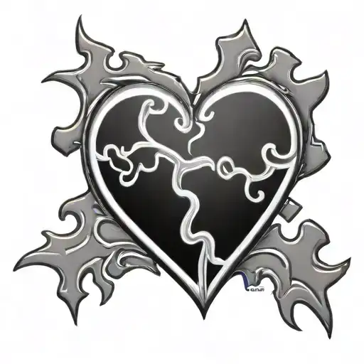 puzzle piece with heart with two flames simple  tattoo design idea