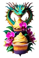 Dragon themed cupcake tower with intricate orchid decorations tattoo design idea