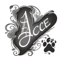 The name “ace” written across with only a paw print but the paw is heart shaped tattoo design idea