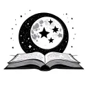 open book with pages turning and moon with stars  tattoo design idea