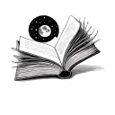 open book with pages turning and moon with stars  tattoo design idea