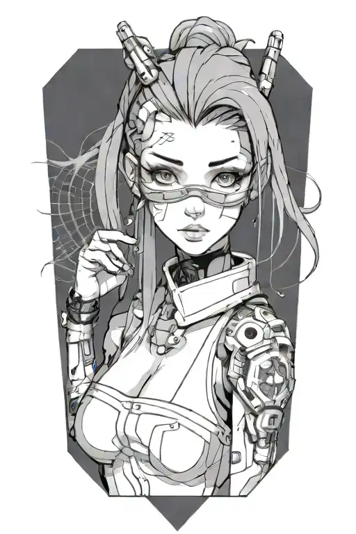 cyberpunk anime girl tattoo design idea