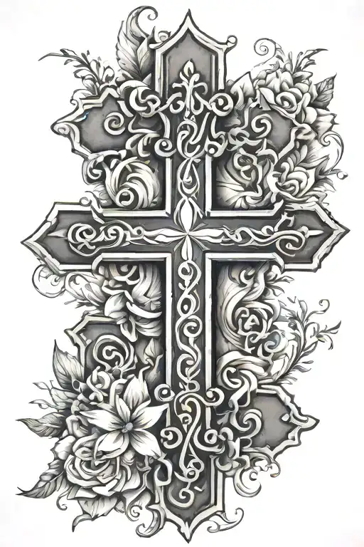 cross made with names "Drew" "Dominic" "Giuliana" tattoo design idea