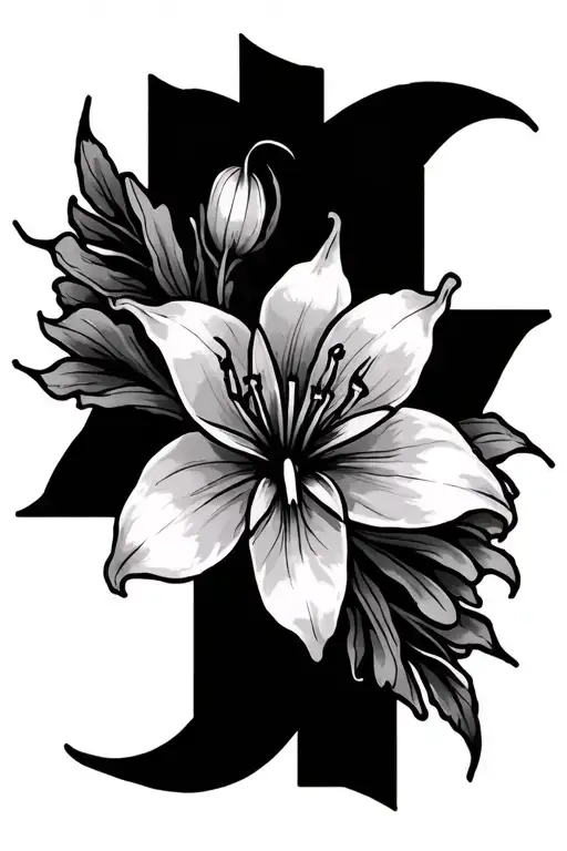 spiderlily behind cross tattoo design idea