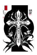 spiderlily behind cross tattoo design idea