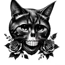 Goth cat with skull and roses tattoo design idea