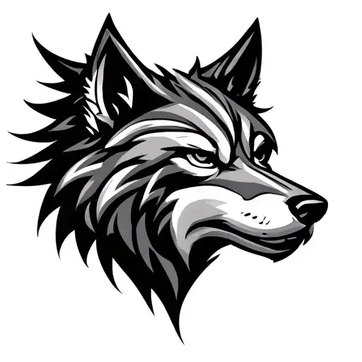 "M V" tribal wolf head tattoo design idea