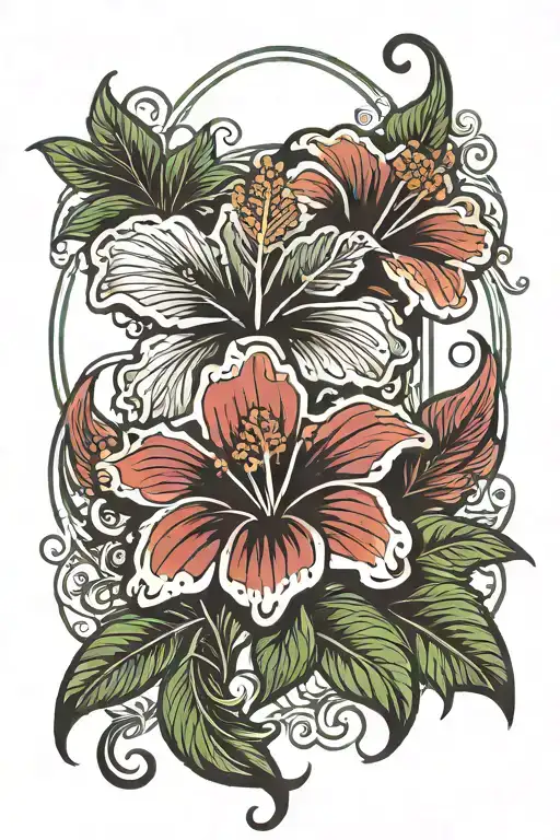 jamaican tribal, jamaican hibiscus flower with bird tattoo design idea