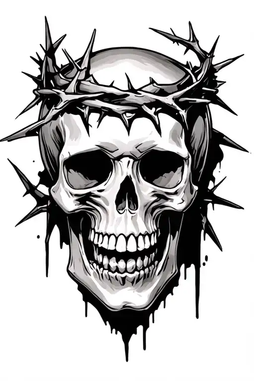 skull with crown of thorns from side view tattoo design idea