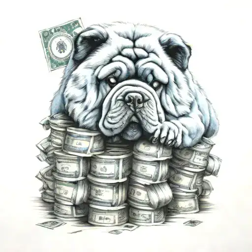 blue chow chow hustler counting stacks tattoo design idea