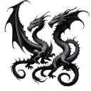 3–5 dragons arranged along the spine. Each dragon is unique in its pose and motion to create movement and balance along  tattoo design idea