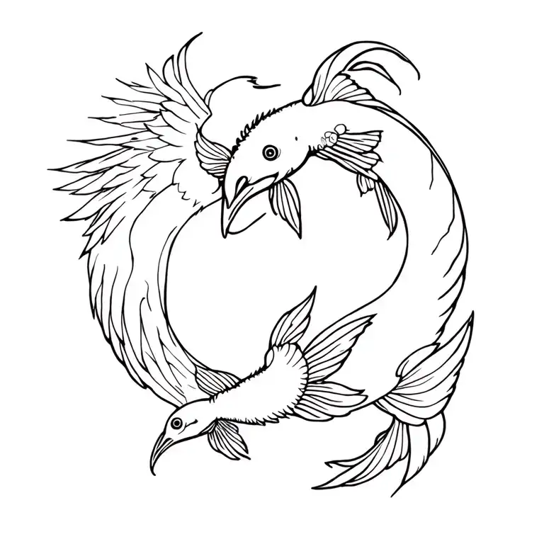 phoenix and twin koi fish (ying and yang) mixed design tattoo design idea