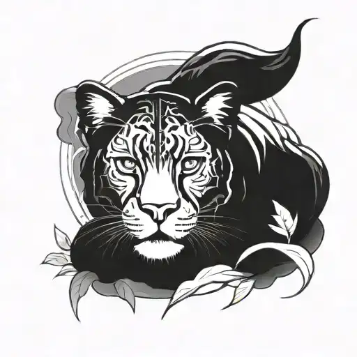 A tattoo design featuring a black panther meditating in a serene environment, symbolizing self growth and inner peace tattoo design idea