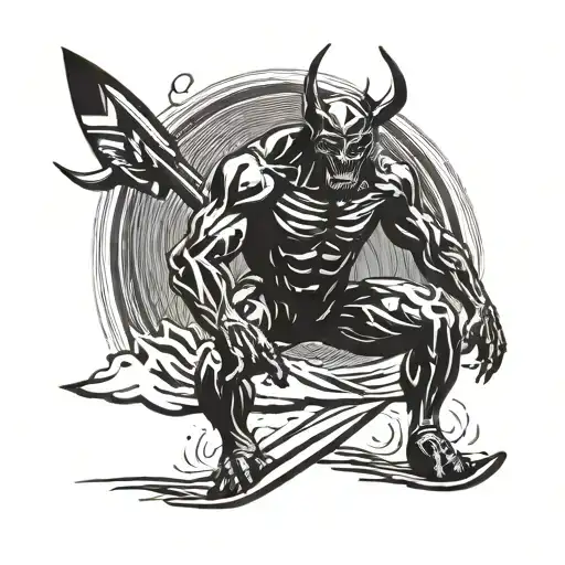 surfing demon tattoo design idea