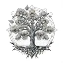 Tree that represent family as well as incorporating the Latin phrase "Familia supra omnia tattoo design idea