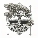 Tree that represent family as well as incorporating the Latin phrase "Familia supra omnia tattoo design idea