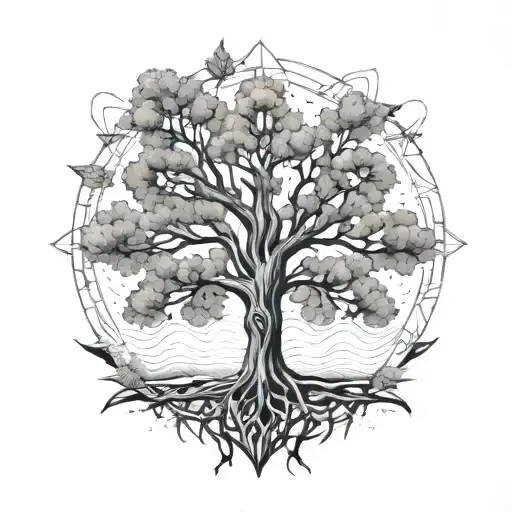 Tree that represent family as well as incorporating the Latin phrase "Familia supra omnia tattoo design idea