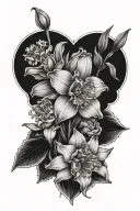 daffodils, lilies, peonies, and forget me nots  tattoo design idea