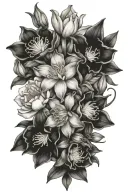 daffodils, lilies, peonies, and forget me nots  tattoo design idea