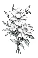 carnation, snowdrop narcissus, waterlily flower bouqets tattoo design idea