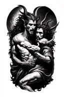 god and the devil fighting realism style tattoo black and white tattoo design idea