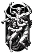 god and the devil fighting realism style tattoo black and white tattoo design idea