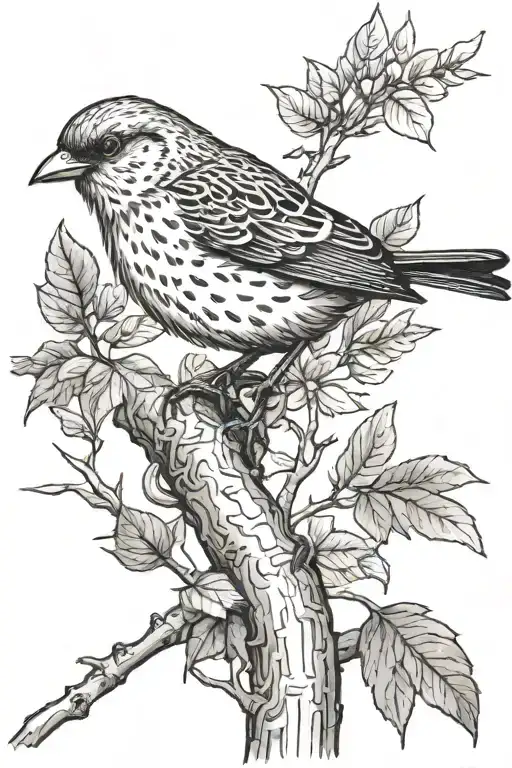 bird on tree branch tattoo design idea