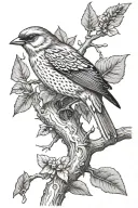 bird on tree branch tattoo design idea