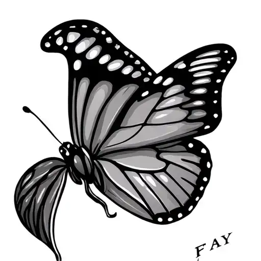 butterfly with the name Fay tattoo design idea