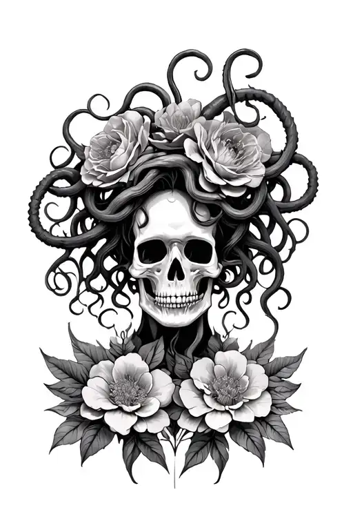 flowers, Medusa, skeleton tattoo design idea