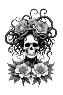 flowers, Medusa, skeleton tattoo design idea