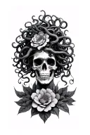 flowers, Medusa, skeleton tattoo design idea