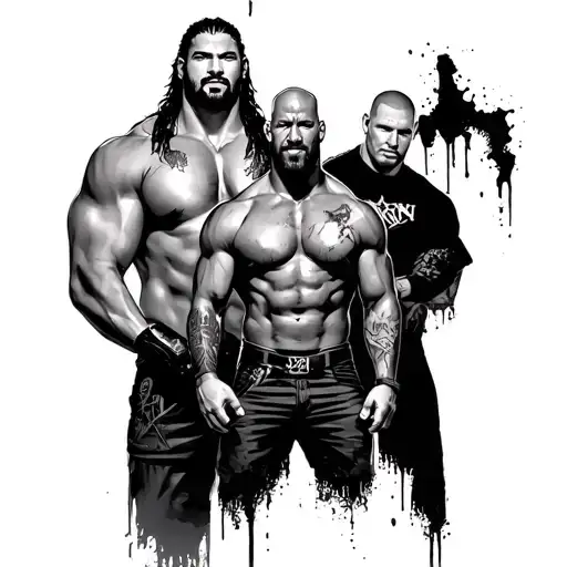 roman reigns, stone cold steve austin, the rock, john cena together with blood tattoo design idea