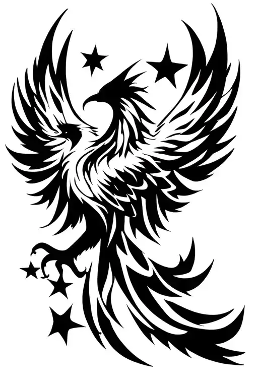phoenix silhouette with stars tattoo design idea