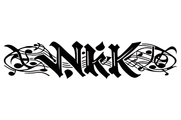 "Niku" "Niku" name hidden within the design incorporating musical notes tattoo design idea