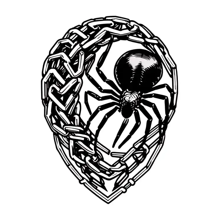 spider on the shoulder with chain wrapped around tricep and biceps until the forearm  tattoo design idea
