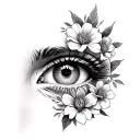 Eyes and flowers with wild animals tattoo design idea