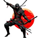 ninja with red sun tattoo design idea