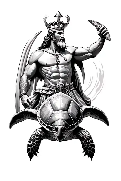 "imperium neptuni regis" "imperium neptuni regis" "imperium neptuni regis" shellback turtle and king Neptune looking over him tattoo design idea