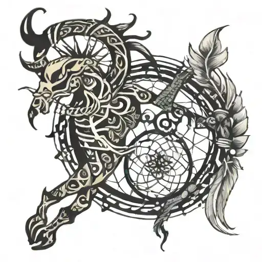 kokopelli with dream catcher entangled tattoo design idea