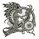 kokopelli with dream catcher entangled tattoo design idea